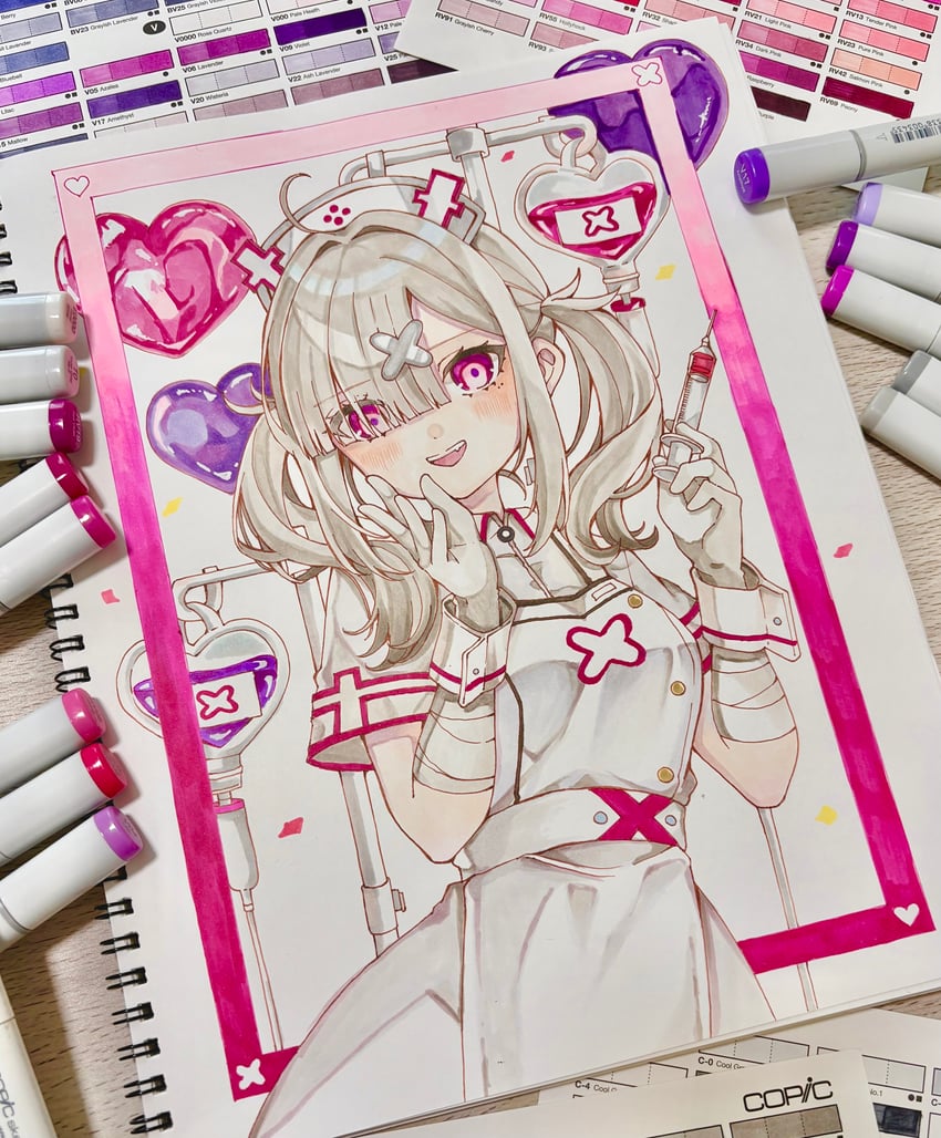 彩虹社、健屋花那 1名女孩 创可贴 手臂上的绷带 金发 血