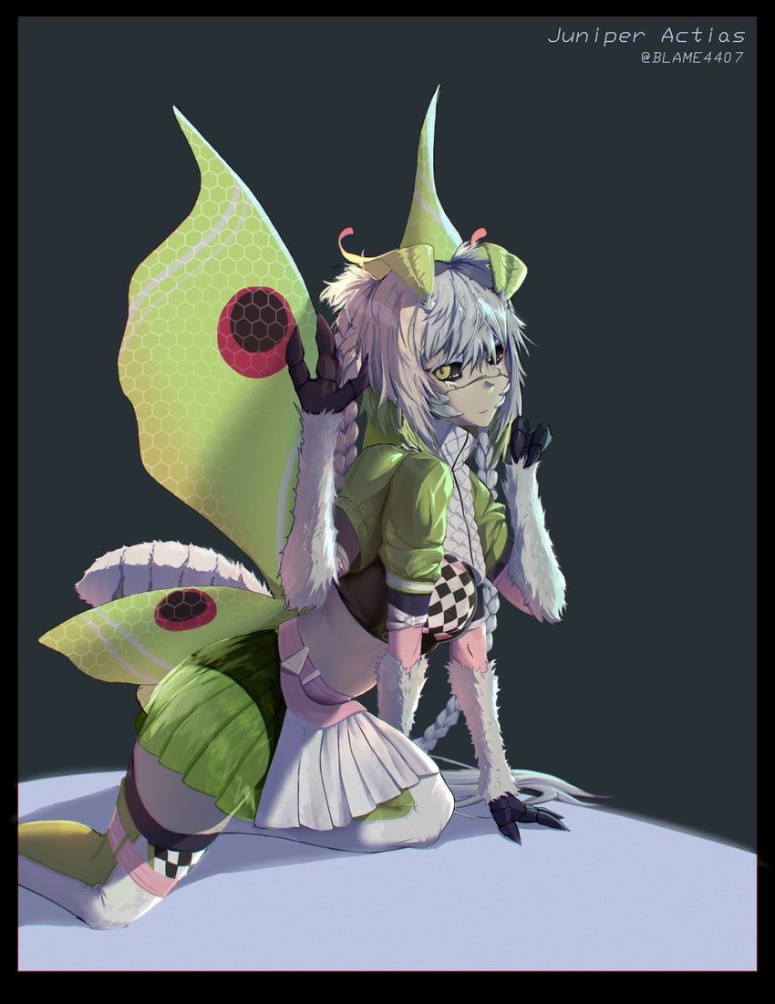 个人势虚拟主播、Juniper Actias、Juniper Actias (赛车女郎) 1名女孩 腹部尾巴 触角 节肢动物娘 黑色巩膜