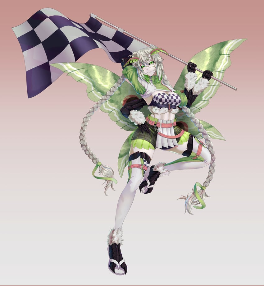个人势虚拟主播、Juniper Actias、Juniper Actias (赛车女郎) 1名女孩 腹部尾巴 触角 节肢动物娘 黑色巩膜