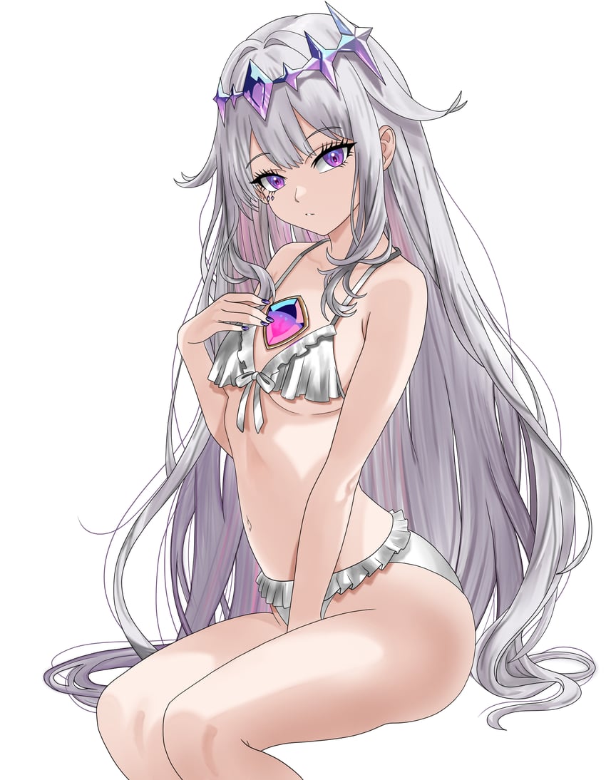 Hololive、Hololive英语、古石比珠 1名女孩 睫毛 宝石 灰发 眼下宝石