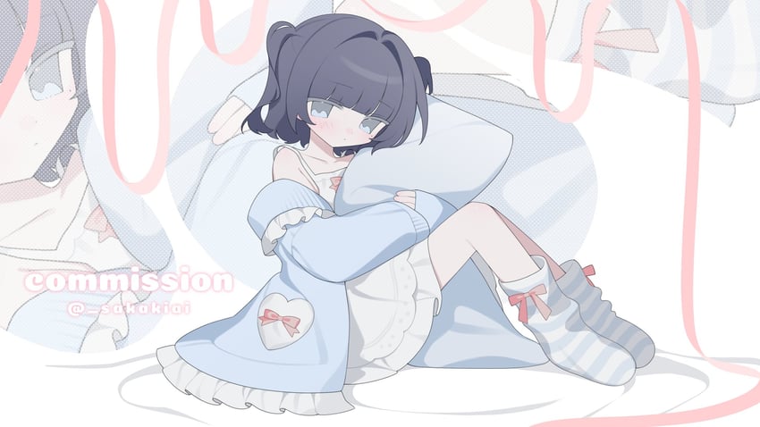 原创 1名女孩 黑发 蓝色夹克 连衣裙 荷叶边夹克