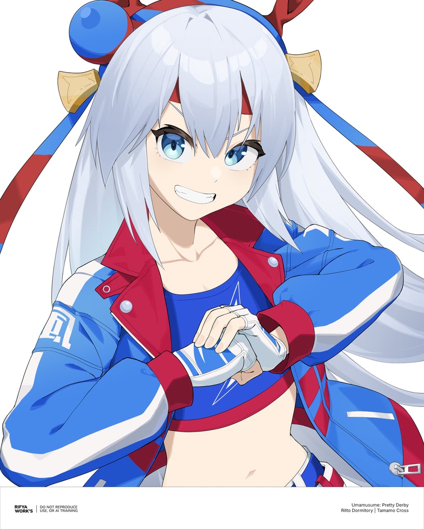 赛马娘、玉藻十字 (疾如雷电) (赛马娘)、玉藻十字 (赛马娘) 1名女孩 兽耳 蓝眼 蓝色发带 蓝色夹克