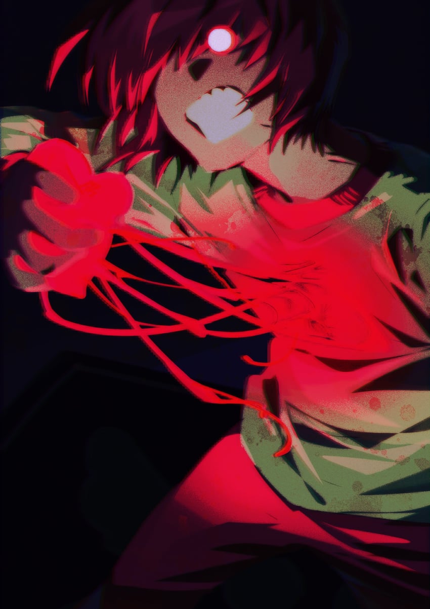 三角符文、Undertale/Deltarune、Kris (Deltarune) 1个其他角色 生气 棕发 棕色裤子 咬牙