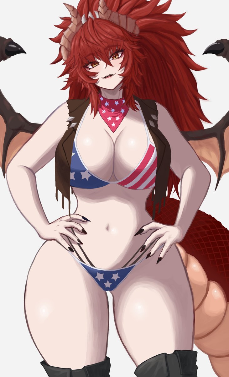 袜子事务所、Zentreya、Zentreya (龙形态) 1名女孩 比基尼 黑色靴子 黑色指甲 蓝色比基尼