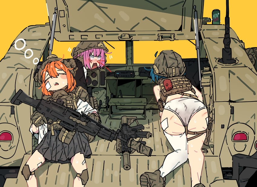 原创 3人女子 突击步枪 黑色裙子 血 防弹背心