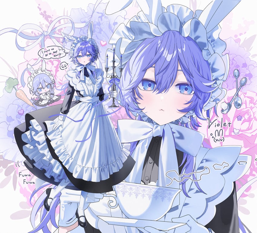 原创 1名男孩 猫脸笑 兽耳 围裙 黑色连衣裙