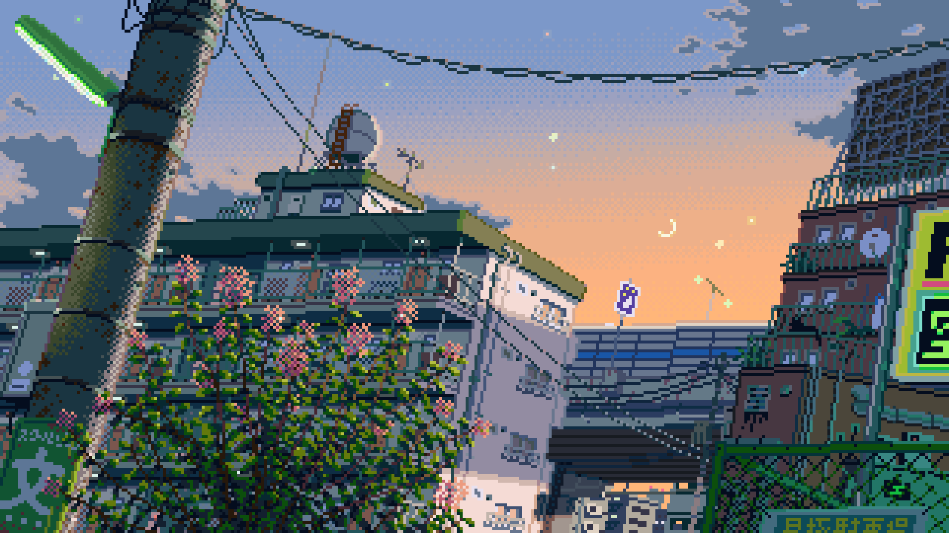 原创 建筑物 城市 花 渐变天空 日本