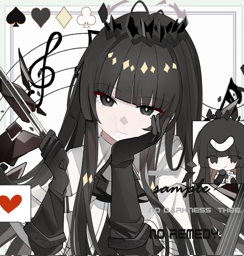 明日方舟、塑心 (明日方舟) 1名女孩 阿斯科特领巾 黑色细领带 黑瞳 黑色手套