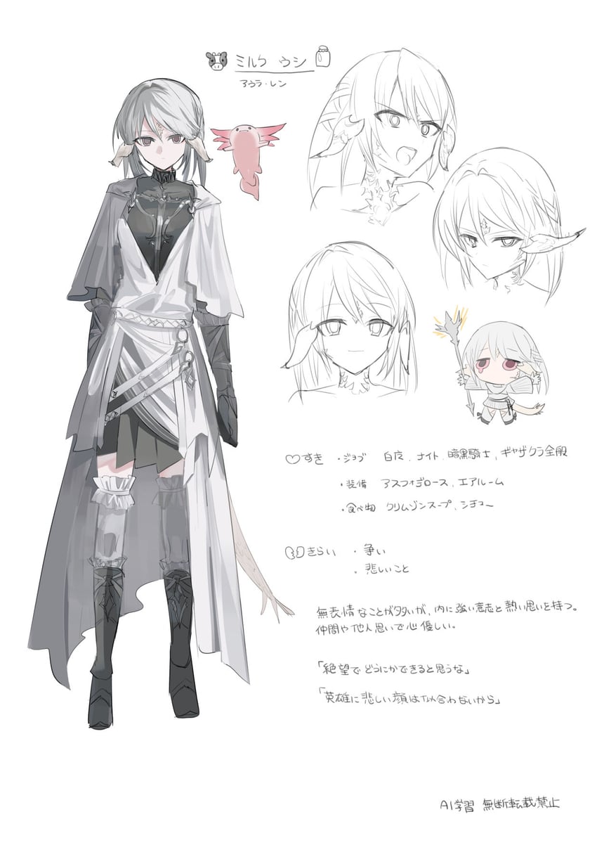 最终幻想、最终幻想14、光之战士 (FF14) 1名女孩 铠甲靴 敖龙族 (FF14) 蝾螈 黑色靴子