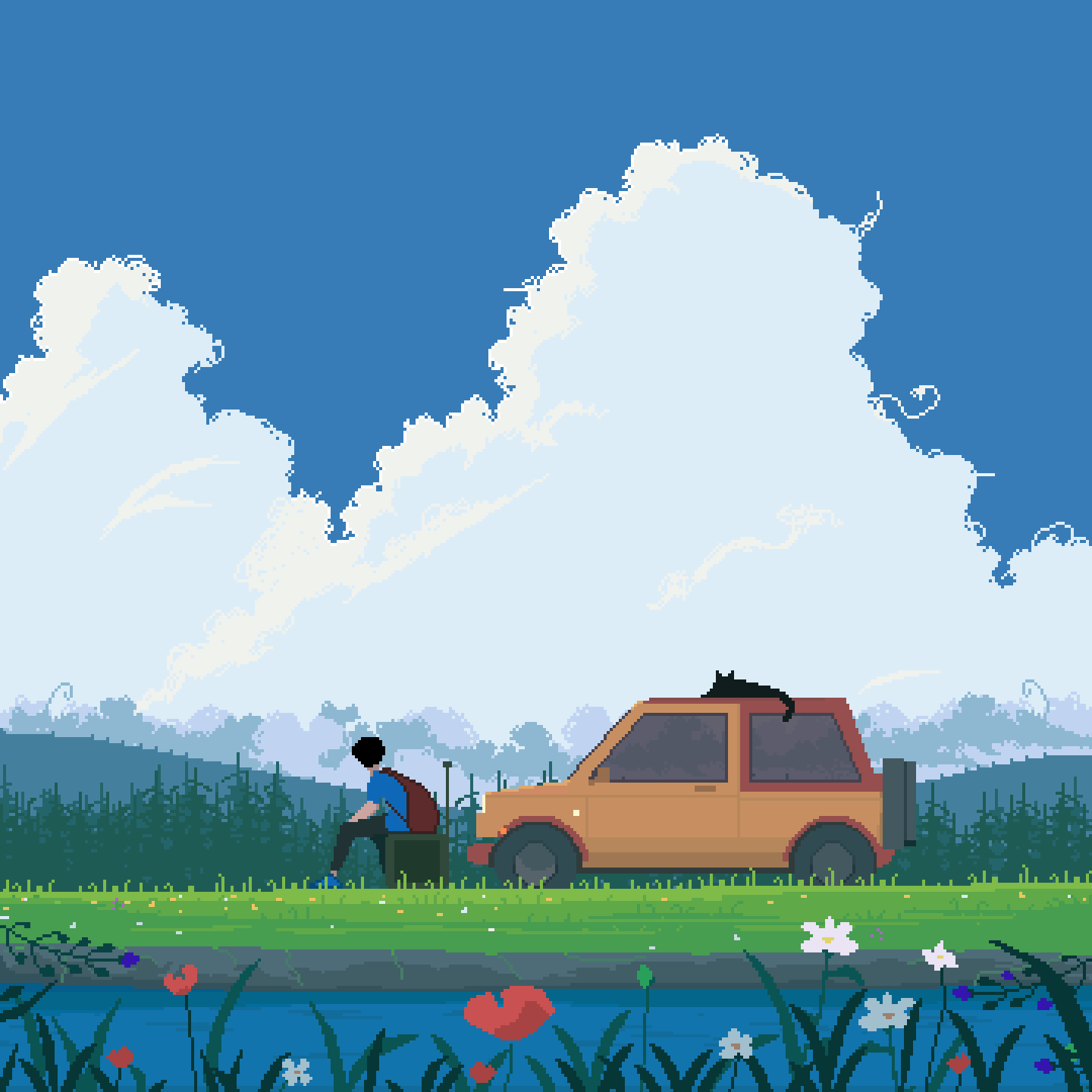原创 1名男孩 背包 包 黑猫 汽车