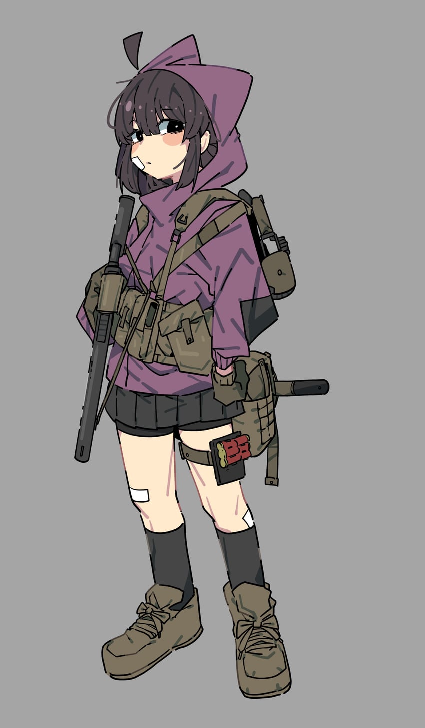 原创 1名女孩 弹药 弹药袋 缠着绷带的腿 绷带