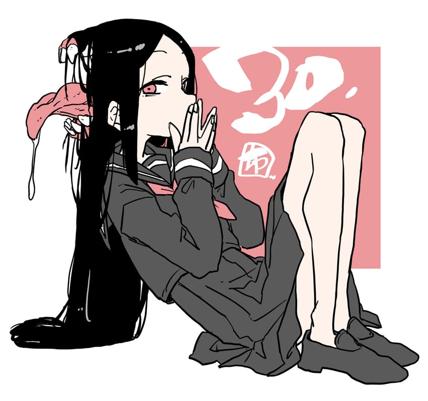原创 1名女孩 黑发 黑色水手服 捂住自己的嘴 额外的嘴