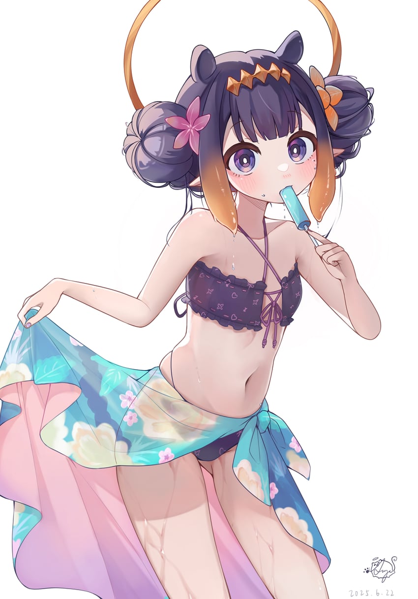 Hololive、Hololive英语、一伊那尔栖 1名女孩 比基尼 黑色比基尼 黑瞳 黑发