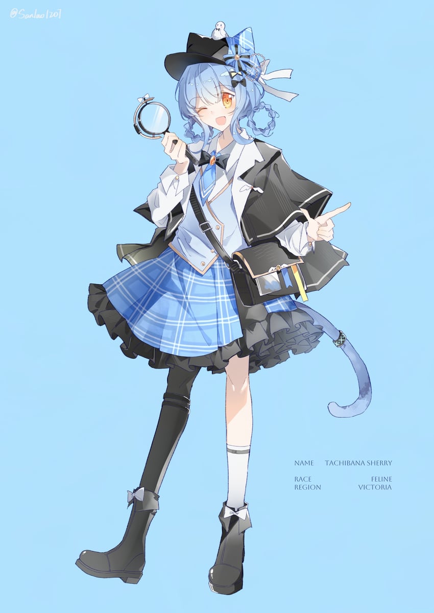 魔法少女的小镇审判、立花雪莉 兽耳 作者名 不对称腿部穿着 帽子上的鸟饰 黑色蝴蝶结