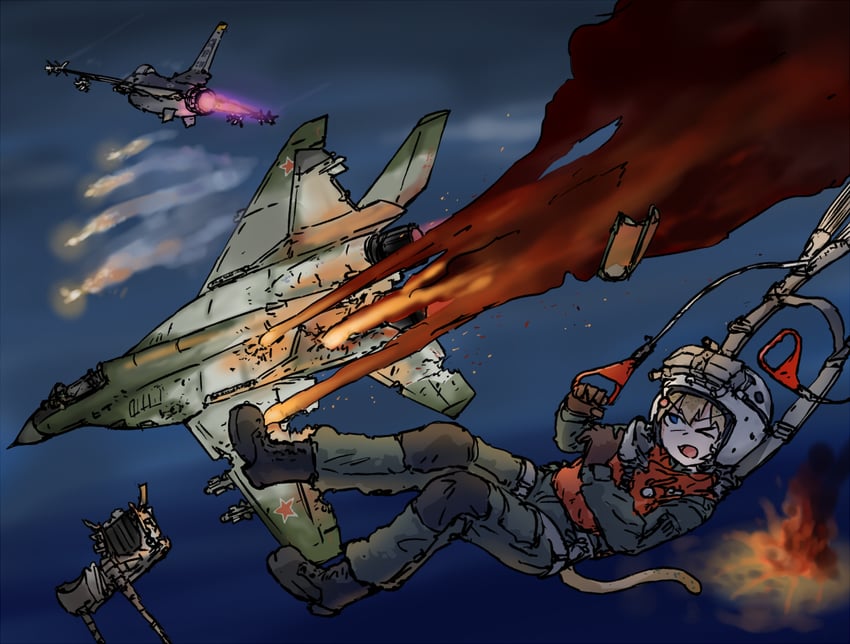 原创 金发 猫尾 F-16 战隼战斗机 飞行服 抗荷服