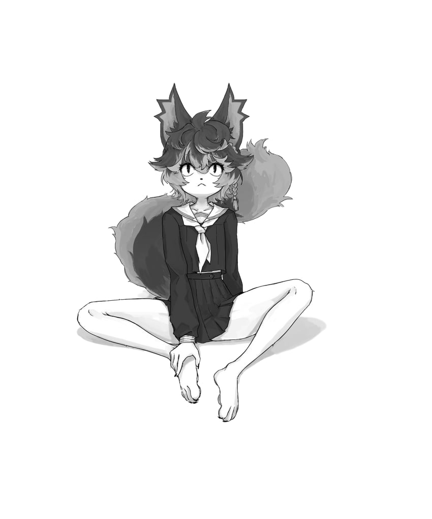 明日方舟、阿 (明日方舟) 1名男孩 :< 兽耳 赤脚 辫子