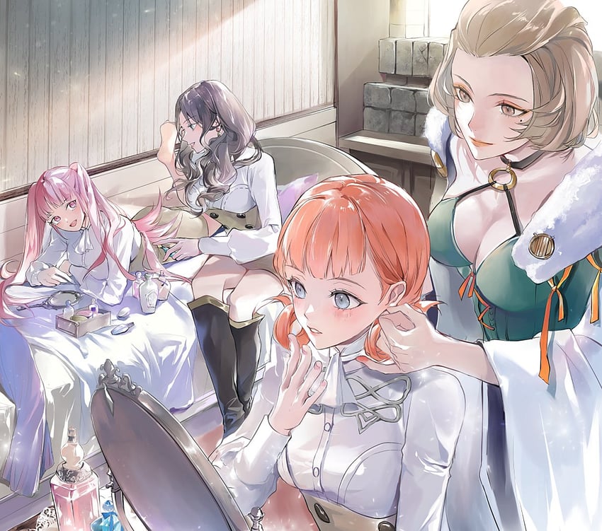 火焰纹章、火焰之纹章：风花雪月、雅妮特·芳汀·多米尼克 4个女孩 拱形刘海 撩起刘海 黑色靴子 蓝眼