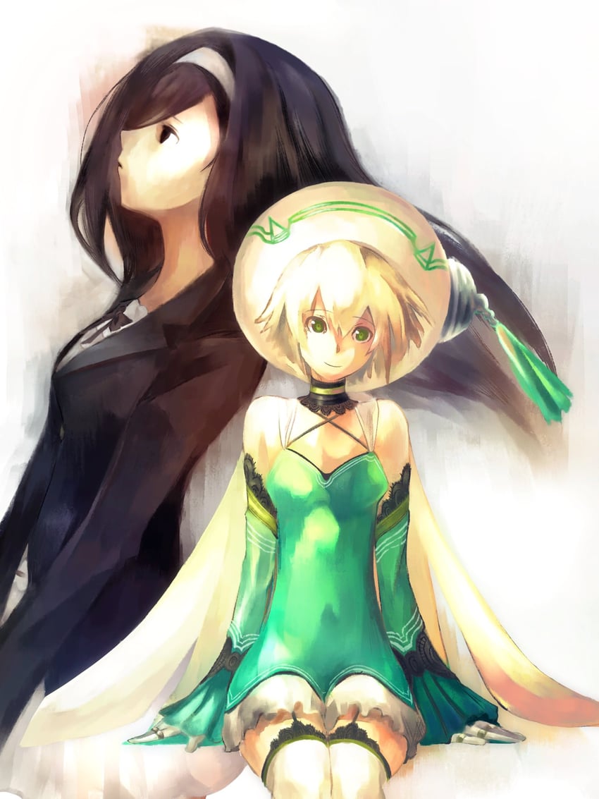 .hack//、.hack//G.U.、阿特利 (.hack//) 2名女孩 黑瞳 黑色吊袜带 黑发 金发