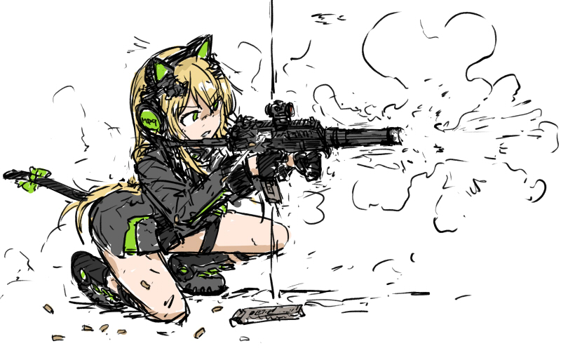 少女前线、TMP (少女前线) 1名女孩 兽耳耳机 兽耳 B&T MP9 金发
