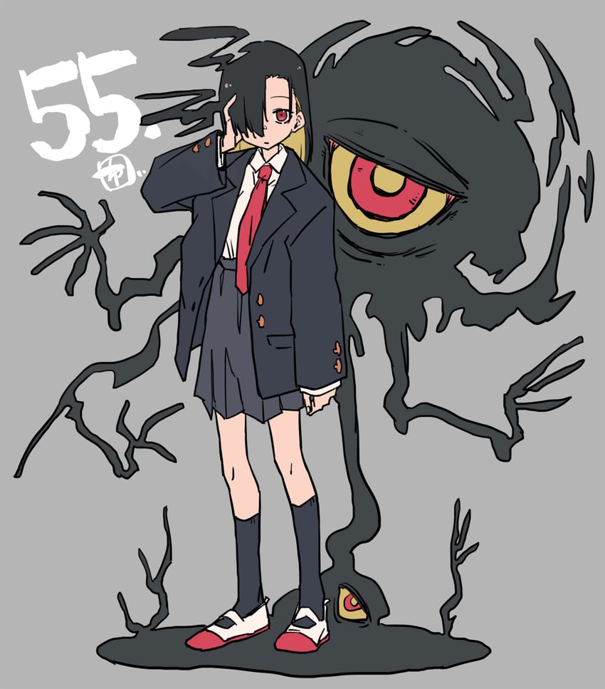 原创 1名女孩 黑发 金发 挂耳染 黑暗
