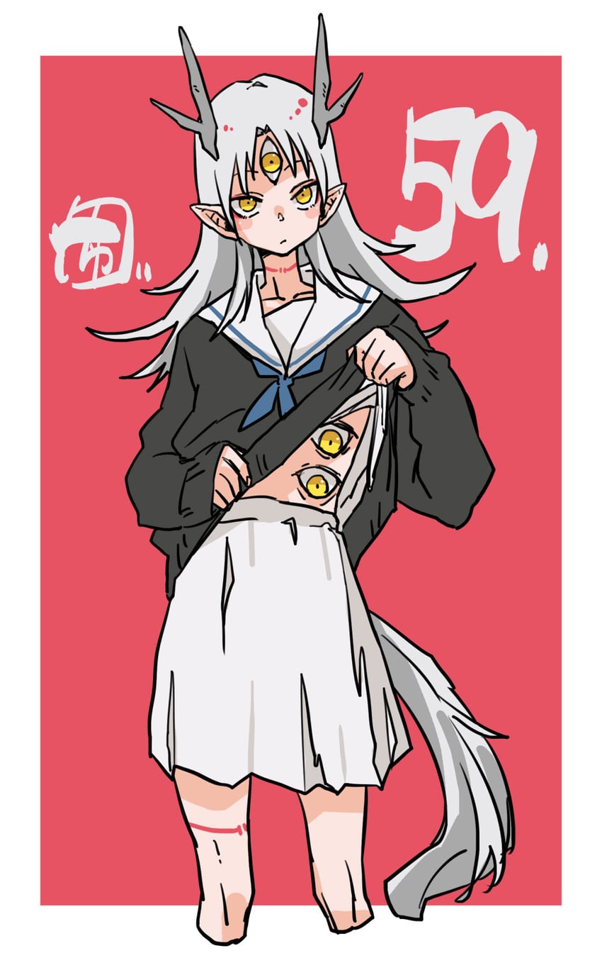 原创 1名女孩 鹿角 黑色毛衣 掀起衣服 牛仔镜头