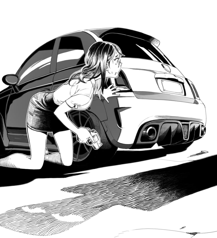 原创、kat (electric niw) 1名女孩 abarth 595 汽车 奇亚帕犀牛 有领衬衫