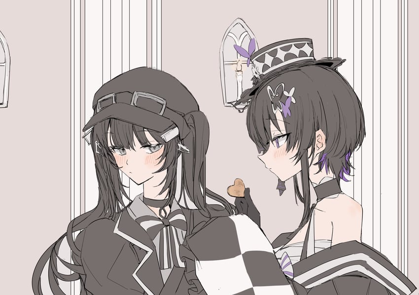 魔法少女的小镇审判、宝钟玛歌、黑部奈乃花 2名女孩 露肩 黑色项圈 黑色大衣 黑色连衣裙