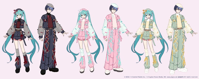 VOCALOID、青柳冬弥、初音未来 1名男孩 1名女孩 水色瞳 水色发 水蓝色指甲