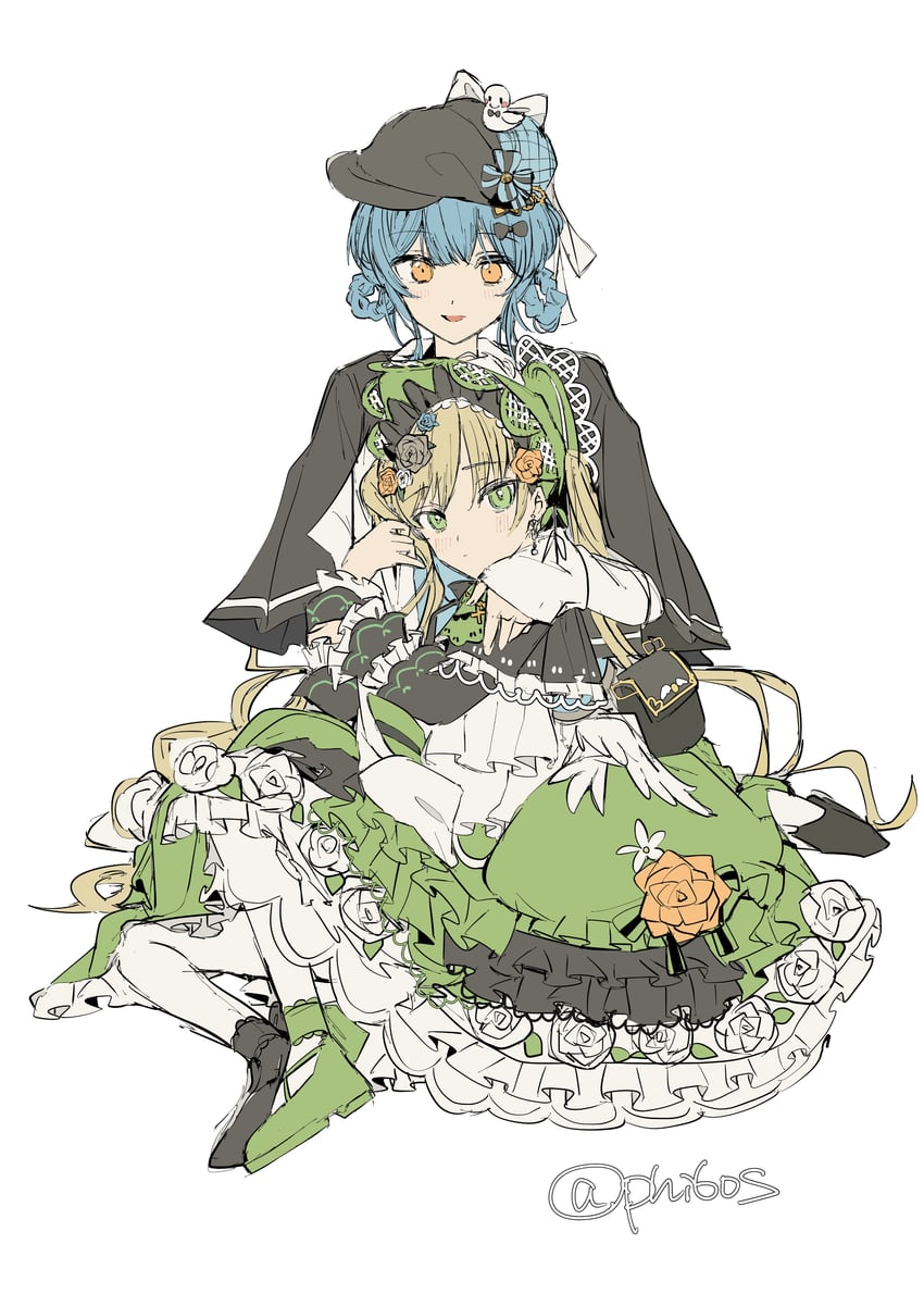 魔法少女的小镇审判、立花雪莉、外能范奈 2名女孩 作者名 不对称鞋履 帽子上的鸟饰 黑色小披肩