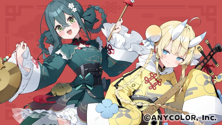 彩虹社、1 2 粉丝俱乐部 (Vocaloid)、嘉岛未加留 2名女孩 :D 呆毛 金发 蓝眼