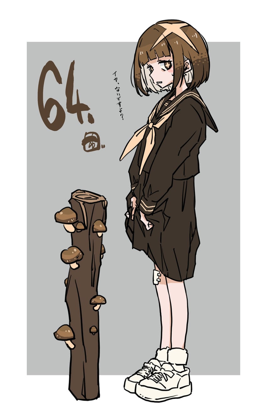原创 1名女孩 黑色水手服 棕眼睛 棕发 挂耳染