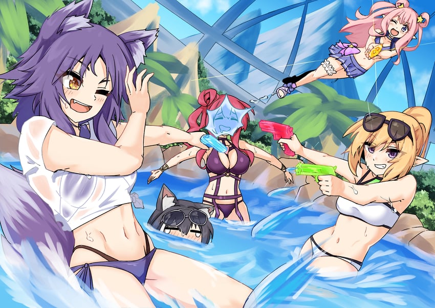 公主连结！、克萝依 (公主连结)、初音 (公主连结) 5名女孩 :D 微笑 兽耳 比基尼