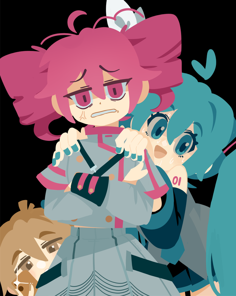 Synthesizer V、UTAU、VOCALOID 3人女子 呆毛 青筋 生气 水色瞳