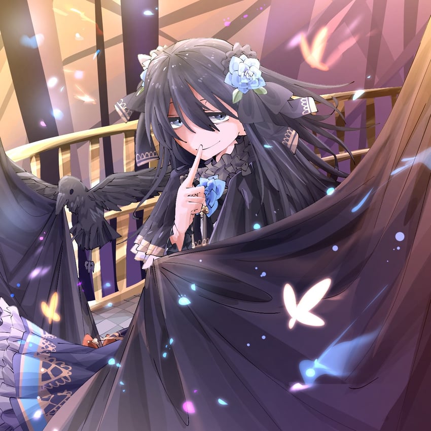 韵律源点 Arcaea、对立 (Arcaea)、对立 (Grievous Lady) (Arcaea) 1名女孩 围兜领 鸟 黑色蝴蝶结 黑色蝶形领结