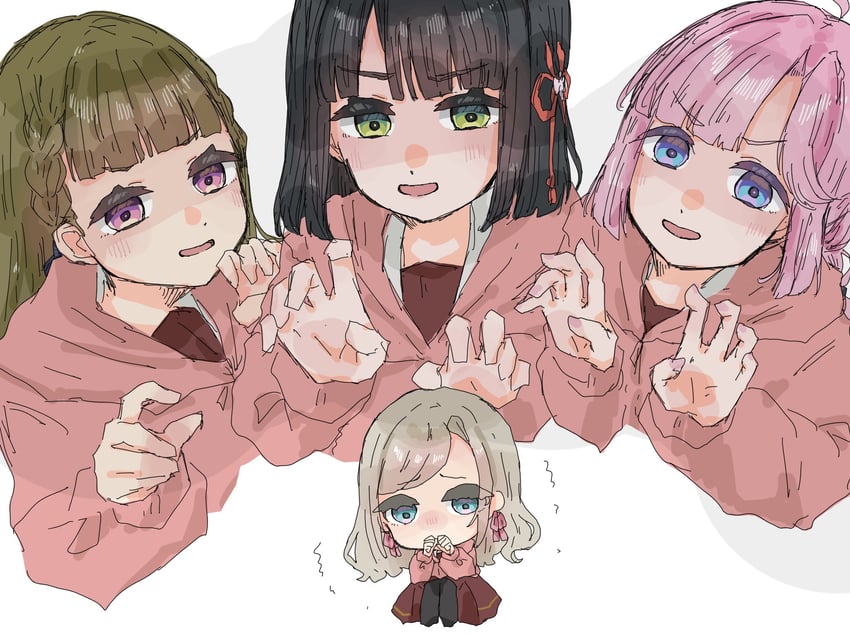 Love Live!、Love Live! 莲之空女学院学园偶像部、Love Live! 莲之空女学院学园偶像俱乐部 繁花庭院派对 4个女孩 呆毛 黑发 黑色连裤袜 繁花庭院派对夹克