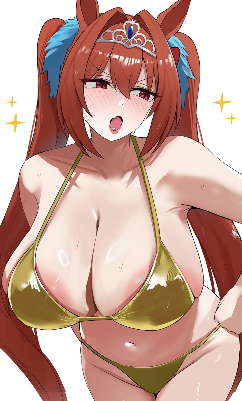 赛马娘、大和赤骥 (赛马娘) 1名女孩 兽耳 呆毛 露乳晕 比基尼