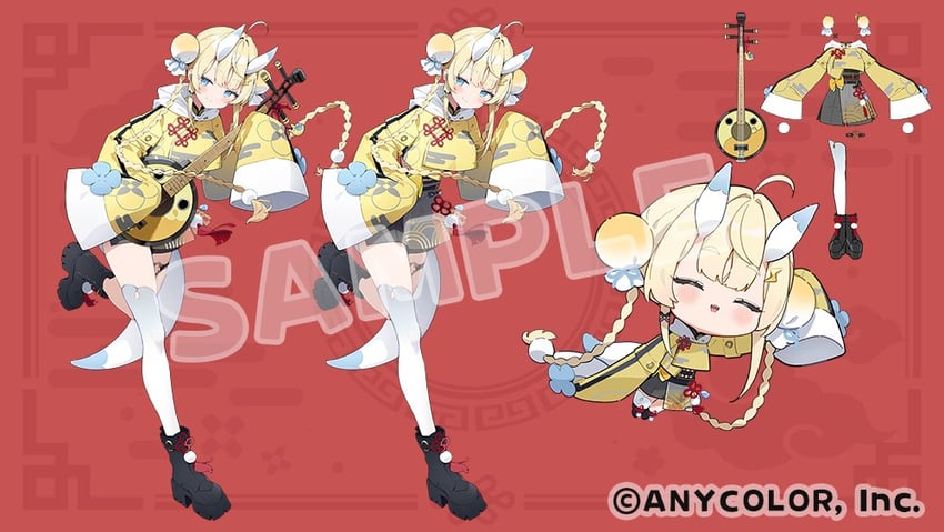 彩虹社、1 2 粉丝俱乐部 (Vocaloid)、嘉岛未加留 1名女孩 黑色靴子 金发 蓝眼 蓝角
