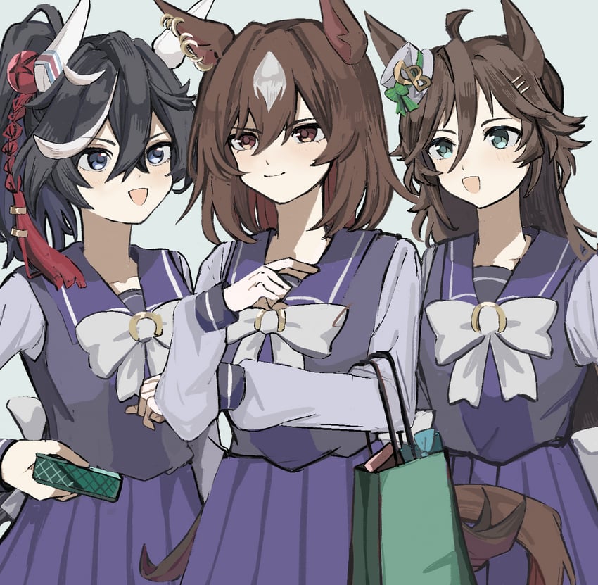 赛马娘、葛城王牌 (赛马娘)、千明代表 (赛马娘) 3人女子 呆毛 兽耳 包 黑发