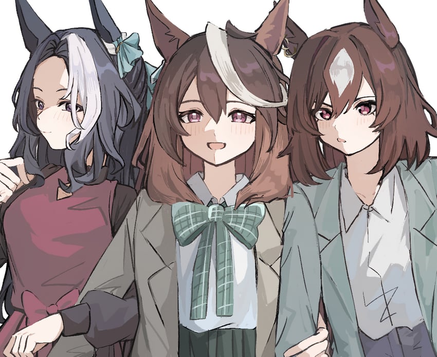 赛马娘、目白拉蒙努 (赛马娘)、天狼星象征(赛马娘) 3人女子 兽耳 黑发 脸红 蝴蝶结