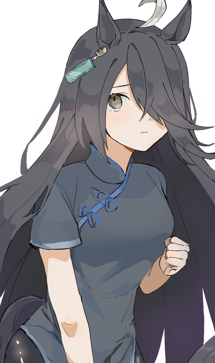 赛马娘、曼城茶座 (赛马娘) 呆毛 兽耳 黑色连衣裙 黑发 黑色连裤袜