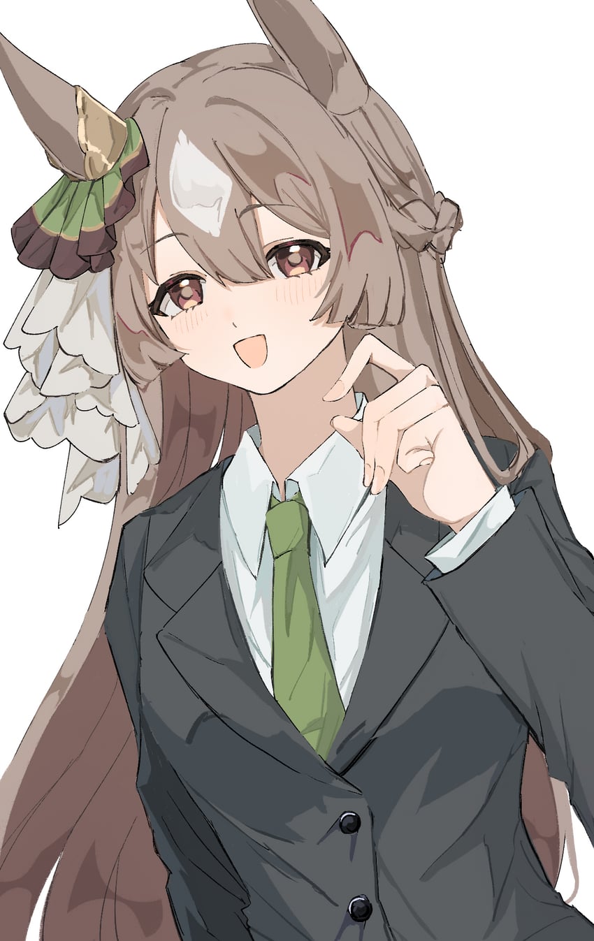 赛马娘、里见光钻 (赛马娘) 1名女孩 兽耳 黑色夹克 脸红 辫子
