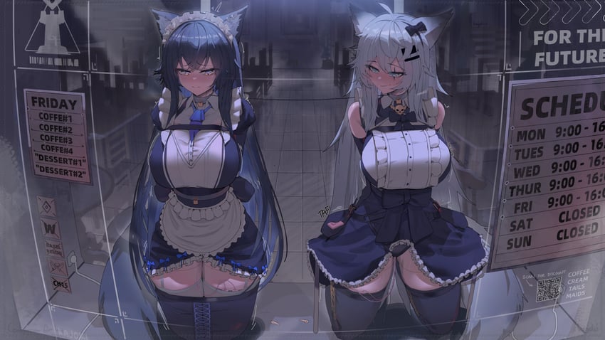 明日方舟、拉普兰德 (明日方舟)、德克萨斯 (明日方舟) 2名女孩 呆毛 异形乳量 (大) 双手背在身后 黑色连衣裙