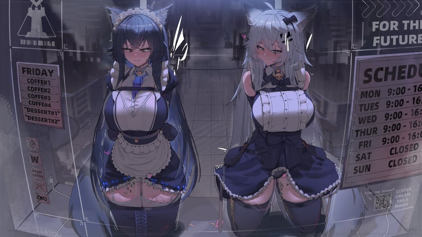 明日方舟、拉普兰德 (明日方舟)、德克萨斯 (明日方舟) 2名女孩 呆毛 异形乳量 (大) 双手背在身后 黑色连衣裙