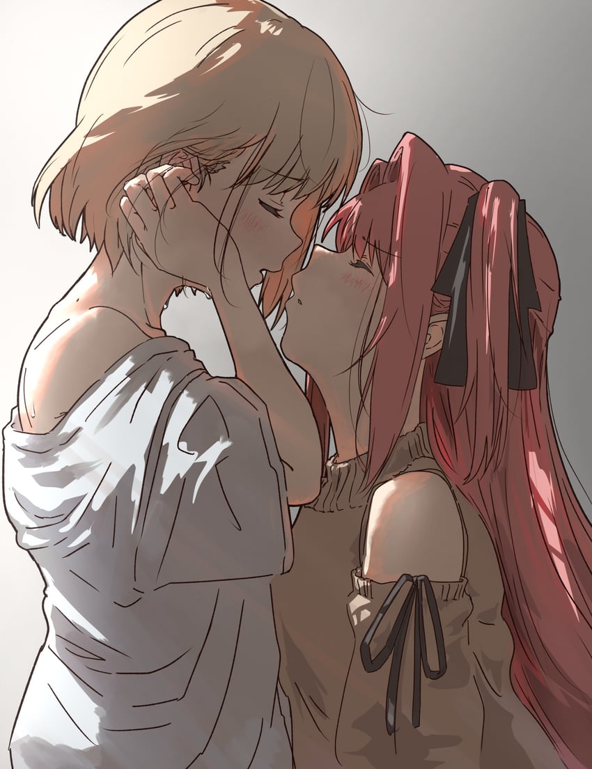 神稻牡丹：醉态如百合之花、上伊那牡丹、砺波伊吹 2名女孩 黑色丝带 脸红 棕发 闭眼