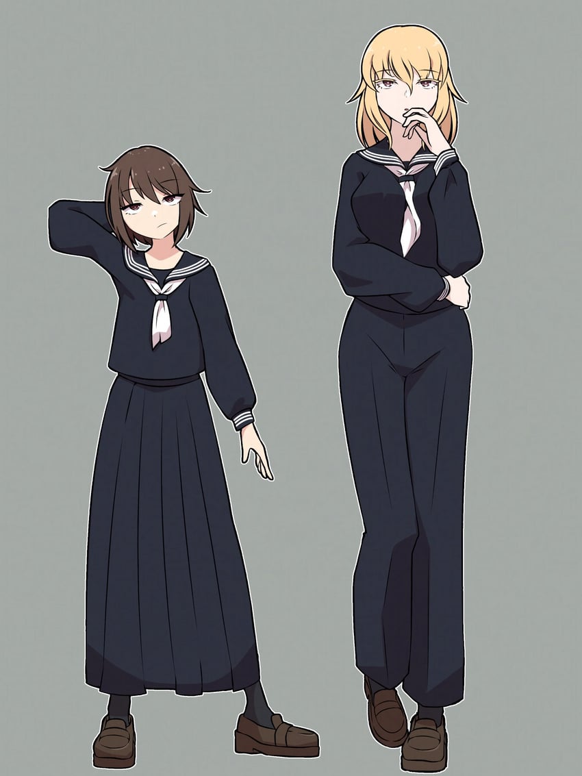 东方Project、玛艾露贝莉·赫恩、宇佐见莲子 2名女孩 撇嘴 替换服装 手放在头后 黑裤子