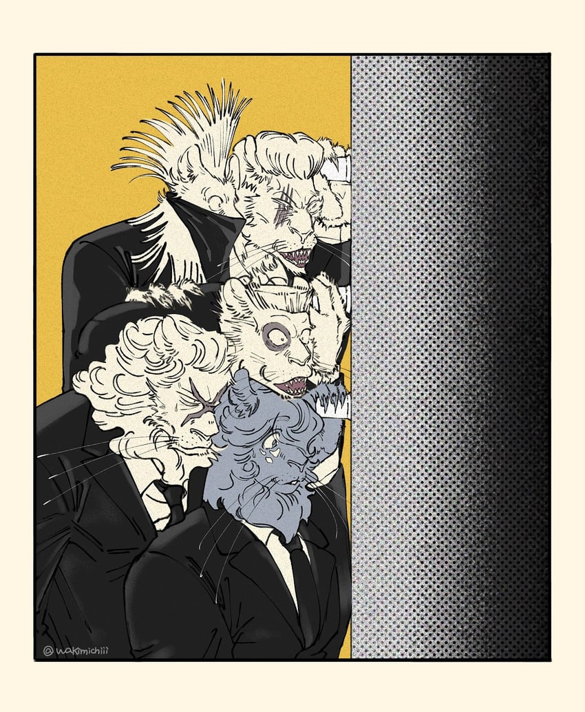 动物狂想曲、agata (beastars)、dolph (beastars) 5个男孩 靠墙 兽耳 作者名 头巾