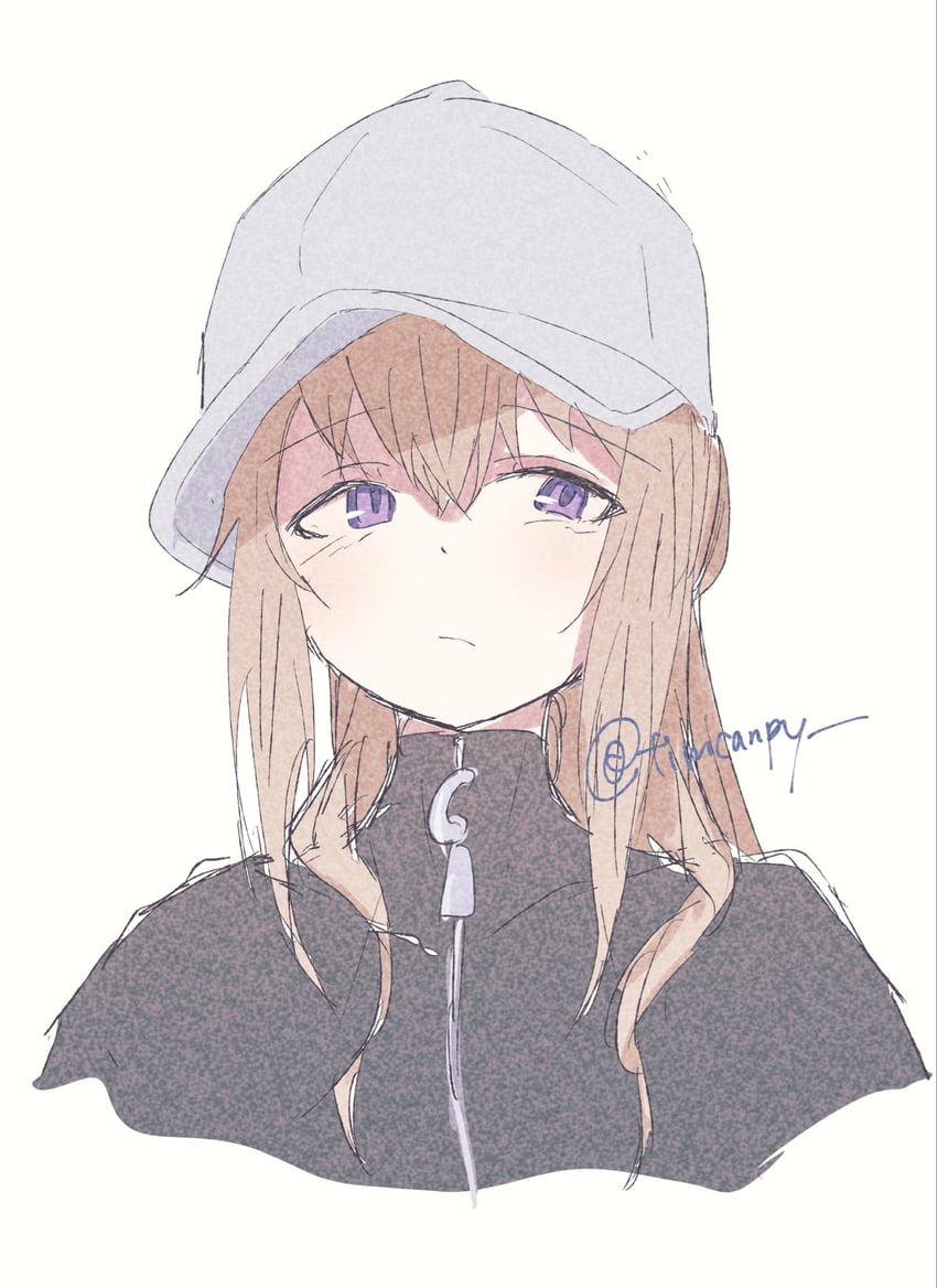 少女前线、SCAR-H (少女前线) 1名女孩 棒球帽 黑色夹克 棕发 躯干截断