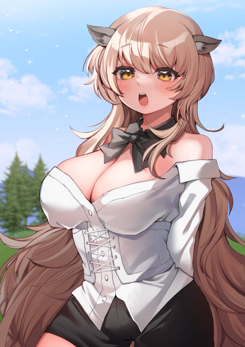 原创、Mr. Chopped 兽耳 黑色蝴蝶结 黑色蝶形领结 黑色短裤 蓝天