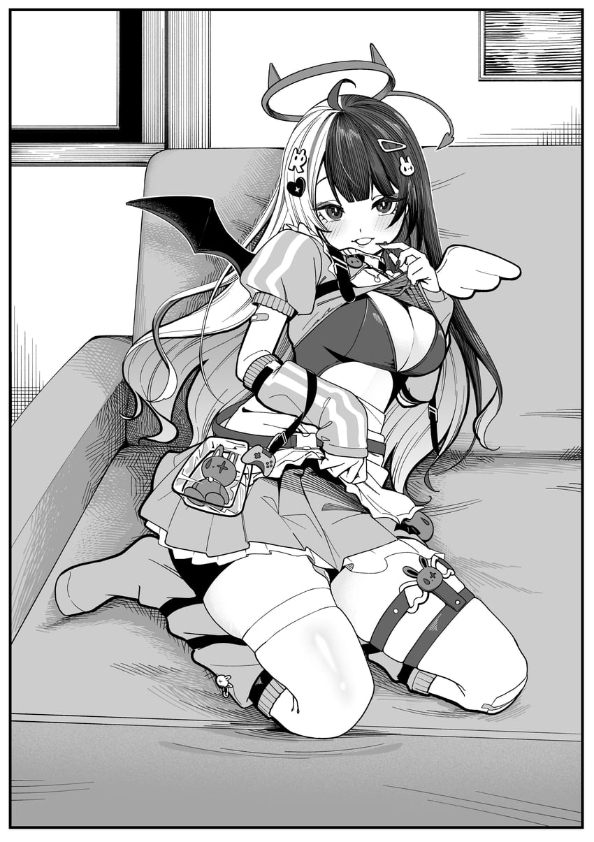彩虹社、夜见蕾娜、夜见蕾娜 (第十六套服装) 1名女孩 呆毛 护臂 不对称翅膀 创可贴