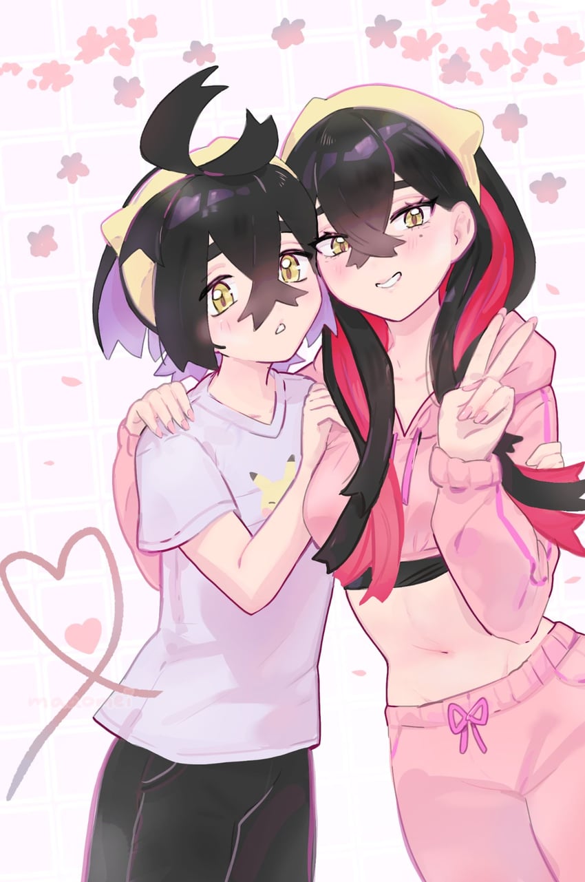 宝可梦、宝可梦 朱/紫、丹瑜(宝可梦) 1名男孩 1名女孩 替换服装 黑发 脸红